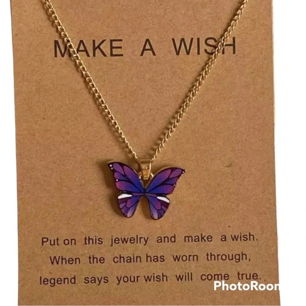 Make a Wish Purple Butterfly necklace & card jewelry MS multiple sclerosis